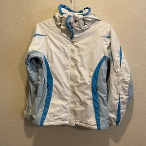 Columbia Whirlibird white / blue jacket waterproof with hood sz S